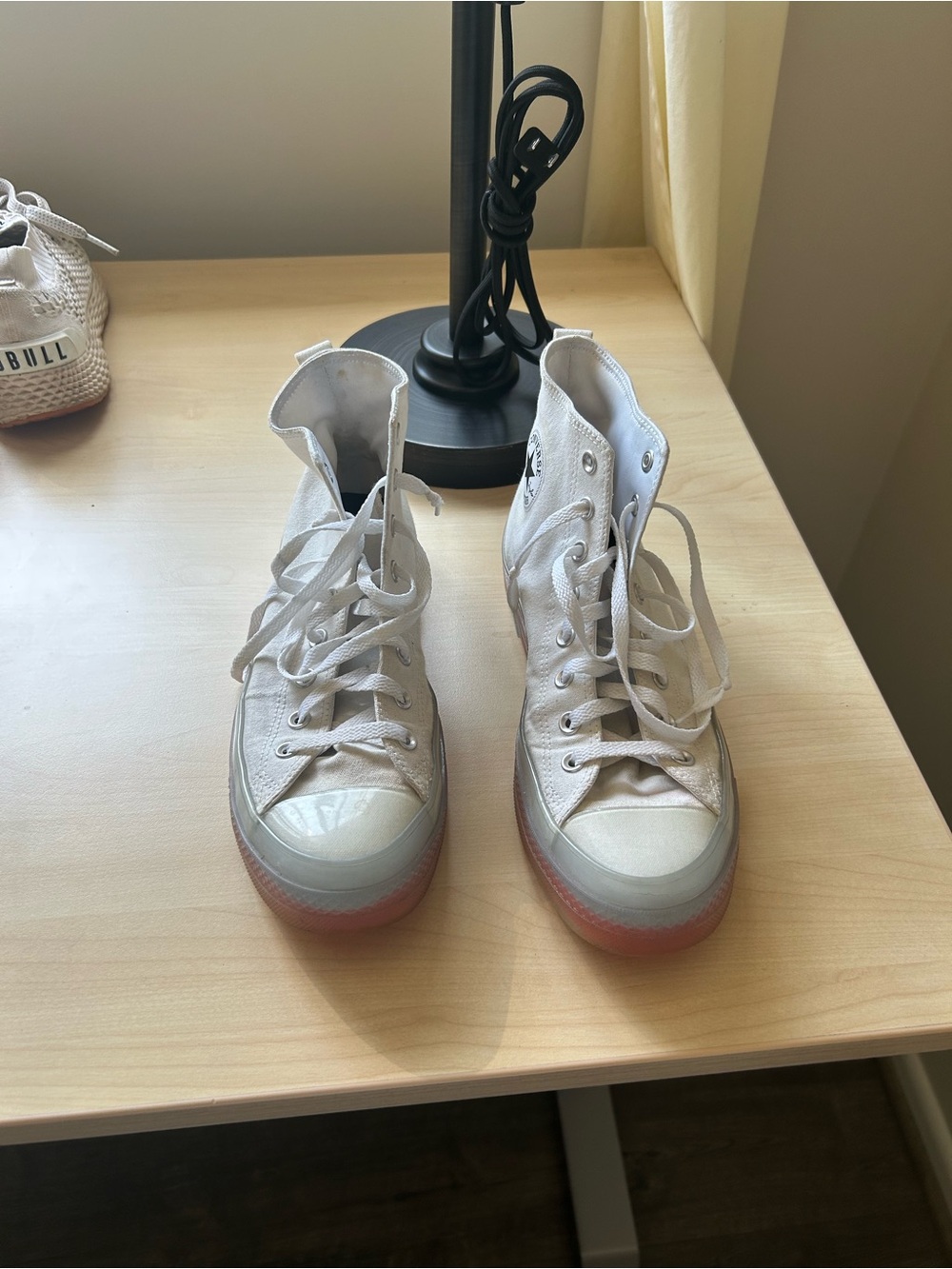 Converse White High-Top Sneakers with Pink-Trim Sole